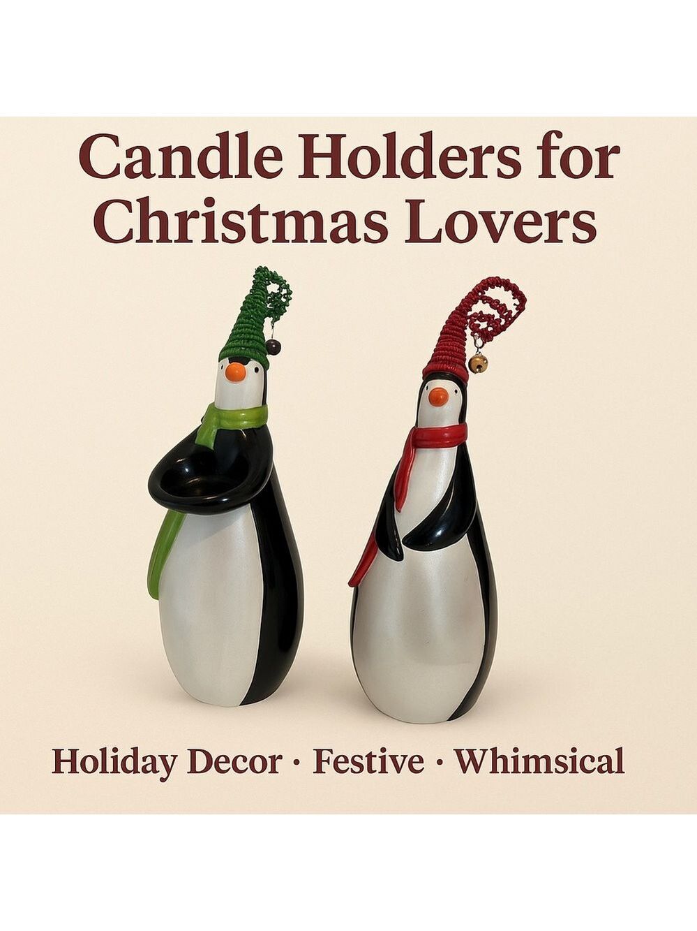 Festive Penguin Candle Holders Ceramic Christmas Ornaments Holiday Decor
